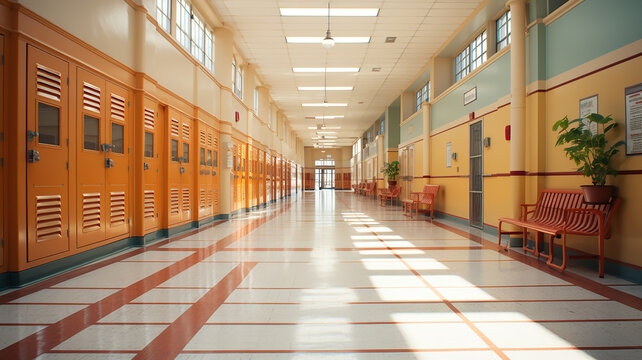 empty hallway with lockers on both sides