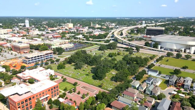 Aerial drone video St Michaels Cemetery Pensacola Florida