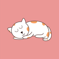 A sleeping kitten isolated on pink backgroud. Animal flat vector illustration.
