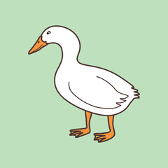 Duck isolated on green backgroud. Animal flat vector illustration.
