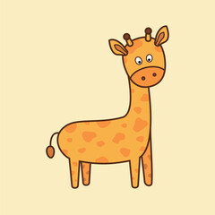 Giraffe isolated on yellow backgroud. Animal flat vector illustration.
