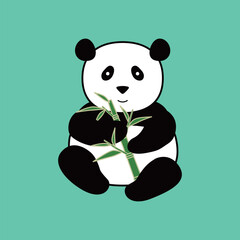 Giant panda isolated on green backgroud. Animal flat vector illustration.