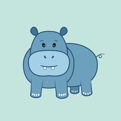 Hippo isolated on blue backgroud. Animal flat vector illustration.