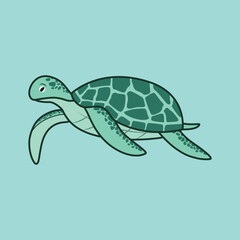 Sea turtle isolated on blue backgroud. Animal flat vector illustration.