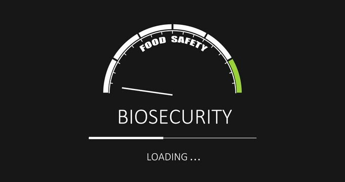 Influence of biosecurity on food safety. Instrument scale with arrow and progress bar