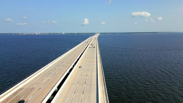 Drone video of the completed Pensacola Bay Bridge Florida