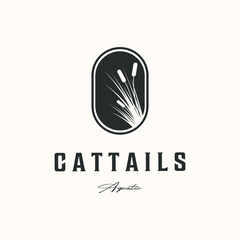 aquatic cattail vintage logo vector minimalist illustration design, minimalist cattails botanical logo design