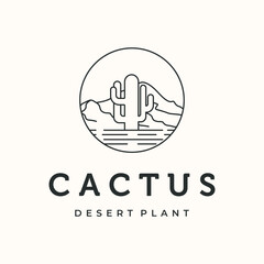 cactus tropical sand plant line art logo vector minimalist illustration design, cactus plant symbol design