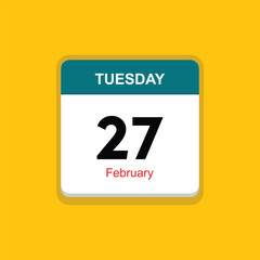february 27 tuesday icon with yellow background, calender icon
