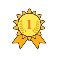 Award ribbon gold medal number first icon isolated vector illustration