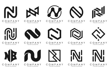 set of Abstract letter N logo design. modern creative logotype monogram icon design inspiration.