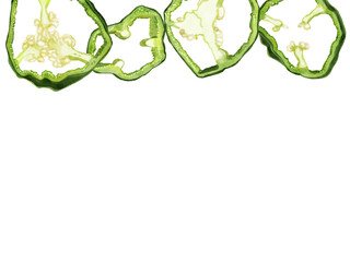 手描き水彩の輪切りピーマンイラスト長方形フレーム・上