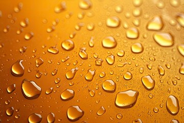 Fototapeta na wymiar Water drops with beer bubbles in glass, close-up. Extreme detail shot focused on glass. Detail of beer beverages surface, abstract fresh drink background with foam.