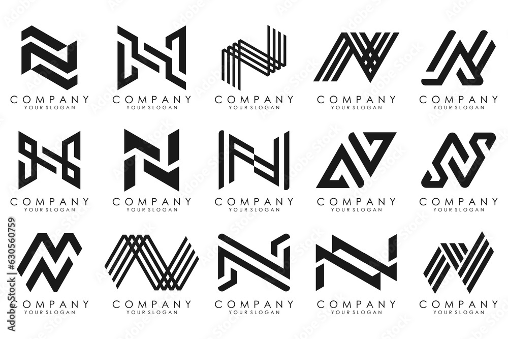 Wall mural set of Abstract letter N logo design. modern creative logotype monogram icon design inspiration. - Wall murals