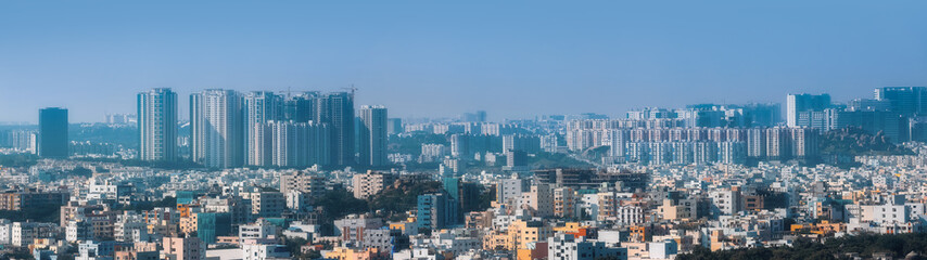 Skyline of Hyderabad city, is the fourth most populous city and sixth most populous urban agglomeration in India. - obrazy, fototapety, plakaty