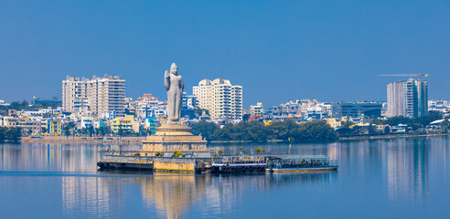 Buddha statue in Hyderabad, India, is the world's tallest monolith of Gautama Buddha erected in the middle of Hussain sagar lake.