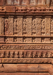 Intricate architecture on Goddess Shani Deity Temple in the historic Chittorgarh fort in Rajasthan, India.