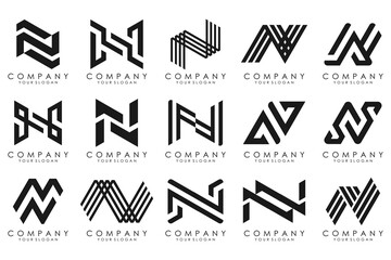 set of Abstract letter N logo design. modern creative logotype monogram icon design inspiration.