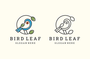 Bird leaf logo vector icon illustration hipster vintage retro