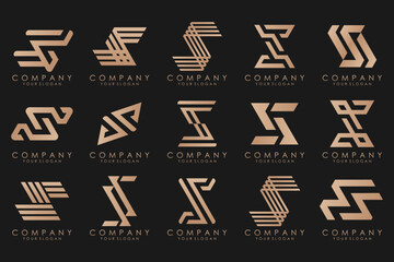 Abstract collection with letters S logo design. creative design logotype S with gold color.