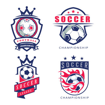 Set of the soccer logo template. Football logo emblem with red and blue color combinations. Suitable for football or soccer match or championship