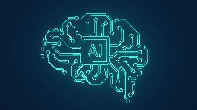 Human brain artificial intelligence chipset circuit technology animation