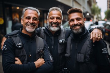 Portraits of women, men, and security guards in the city. Cross your arms and enjoy your support, safety, and teamwork.