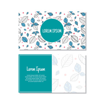 Business card template, Flowers and leaves seamless pattern vector design. Double-sided creative business card template. Landscape orientation. Vector illustration.