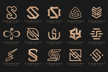 Abstract collection with letters S logo design. creative design logotype S with gold color.