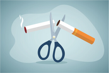 Smoking, Quit smoking. Scissors cut off cigarettes.No smoking. - obrazy, fototapety, plakaty