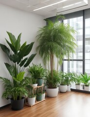 modern office interior with indoor plants