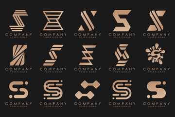 Abstract collection with letters S logo design. creative design logotype S with gold color.