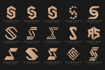 Abstract collection with letters S logo design. creative design logotype S with gold color.