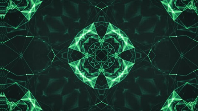 Green Star Expanding Fractal, Geometric Shapes, kaleidoscope Patterns, Background Visuals 