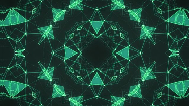 Green Diamond Star Fractal Pattern, Continuous Expanding, Looping Patters, Ending in Circular Geometric Ball