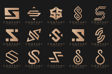 Abstract collection with letters S logo design. creative design logotype S with gold color.