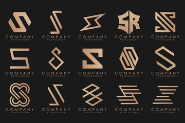 Abstract collection with letters S logo design. creative design logotype S with gold color.