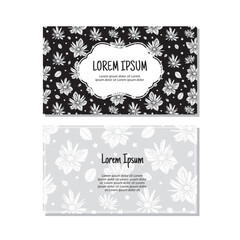 Business card template, Flowers and leaves seamless pattern vector design. Double-sided creative business card template. Landscape orientation. Vector illustration.