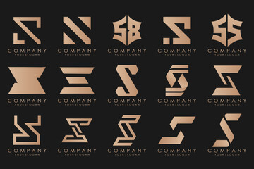 Abstract collection with letters S logo design. creative design logotype S with gold color.