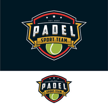 Padel badge emblem logo. Sports label vector illustration for a padel club