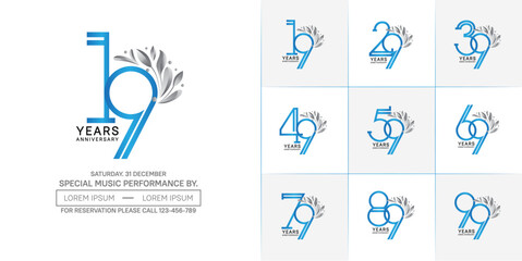 set of anniversary logotype blue color with silver ornament for special celebration event