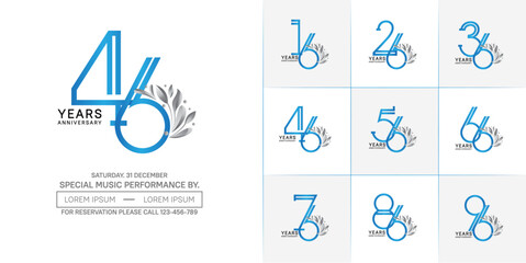 set of anniversary logotype blue color with silver ornament for special celebration event