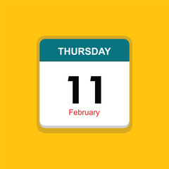 february 11 thursday icon with yellow background, calender icon