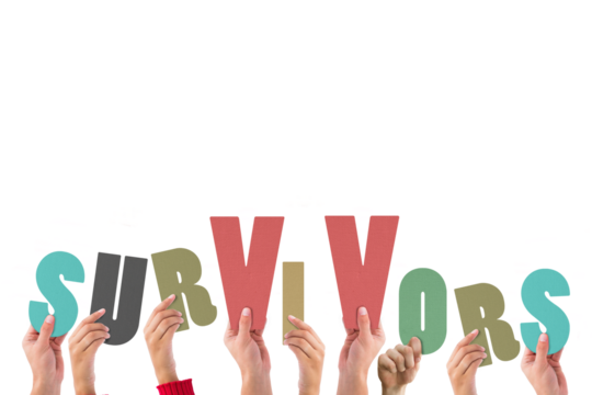 Digital png illustration of hands with survivors text on transparent background - Powered by Adobe