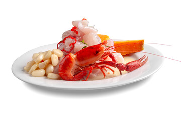 Isolated dish of Peruvian Cebiche with a river shrimp
