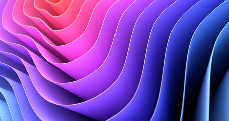 Fototapeta premium 3D render abstract background of smooth lines of spline waves from pink to blue with deep of field