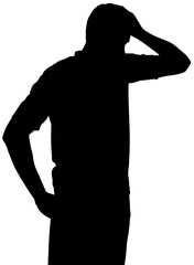 Digital png silhouette image of man holding his head on transparent background
