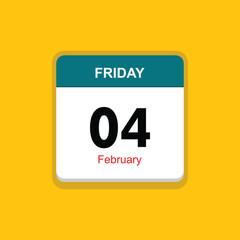february 04 friday icon with yellow background, calender icon