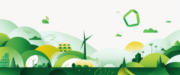 Green eco friendly lifestyle template mosaic illustration with nature abstract shapes. Sustainable energy concept landing page background. Minimalist environment shape website, geometry, Generative AI