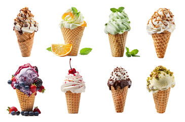 set of cone ice cream of different types